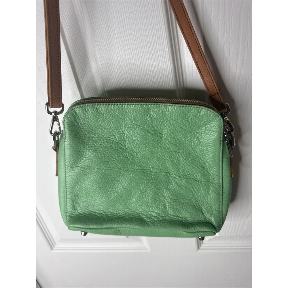 Valentina Sage Green Pebble Brown Leather Crossbody EUC! Made in Italy 🇮🇹 $125